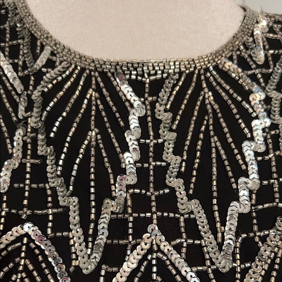 Vintage Laurence Kazar Women's Black and Silver Beaded Sequined Flowy
Dress - Picture 3 of 12